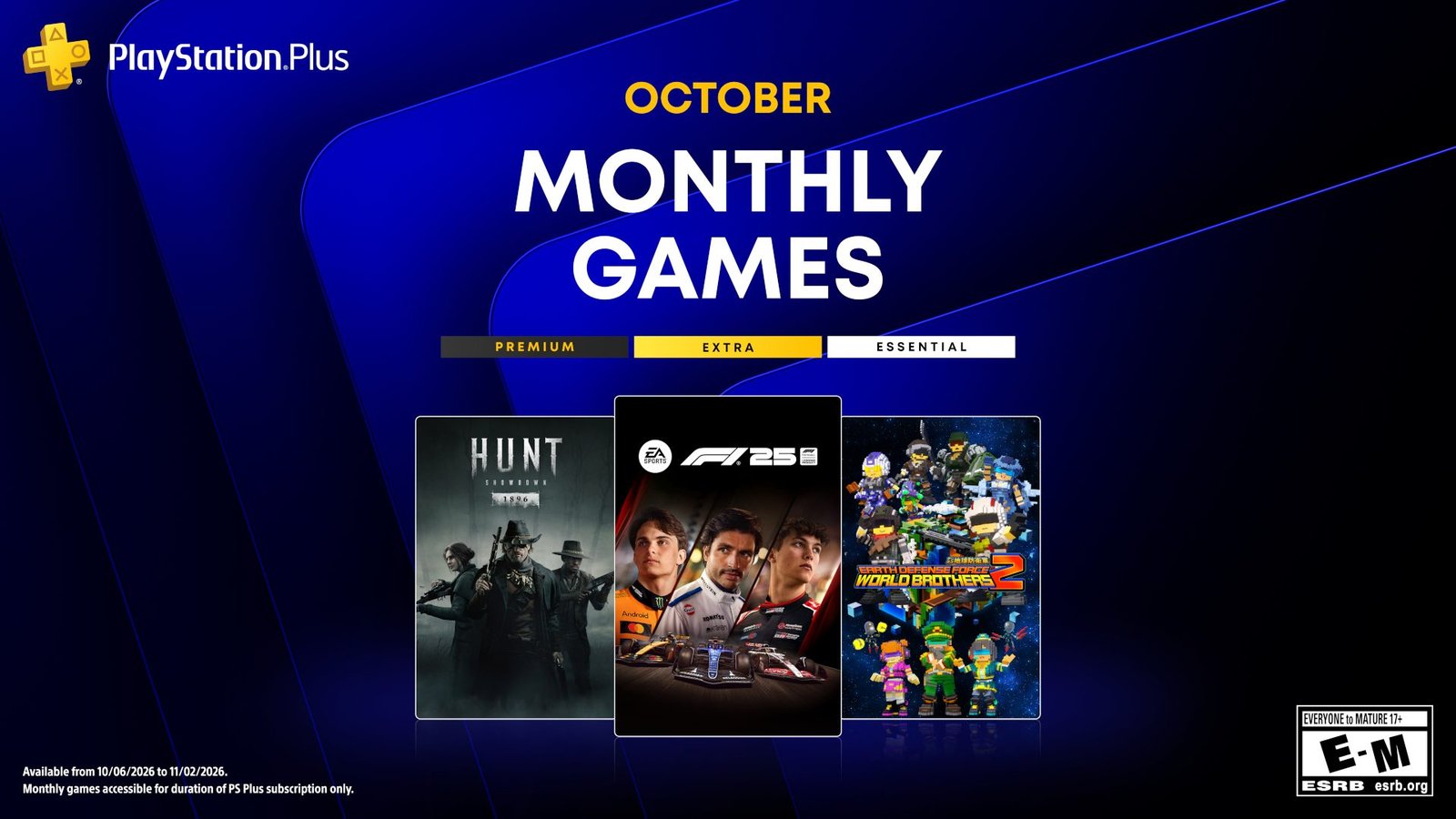 PlayStation Plus October Lineup Adds F1 25, Hunt: Showdown 1896, and Earth Defense Force: World Brothers 2